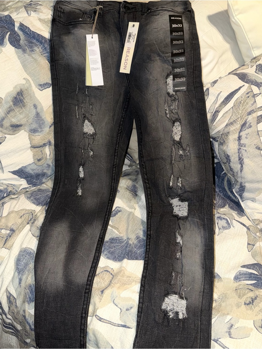 Reason Black Distressed Mens Skinny Jeans